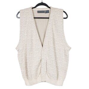 Crossings VTG Sweater Vest M Men White Cream Geometric Buttons Cotton USA